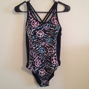 Vintage peace sign bathing suit  Lisa Frank vibes